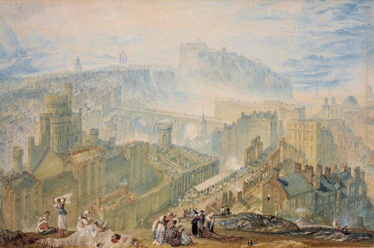 Historic painted view of Edinburgh from Calton Hill